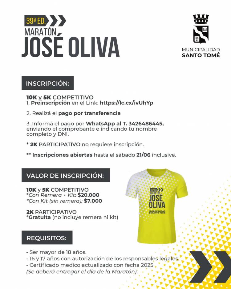 Llega una nueva edición de la Maratón José Oliva: inscripciones Abiertas